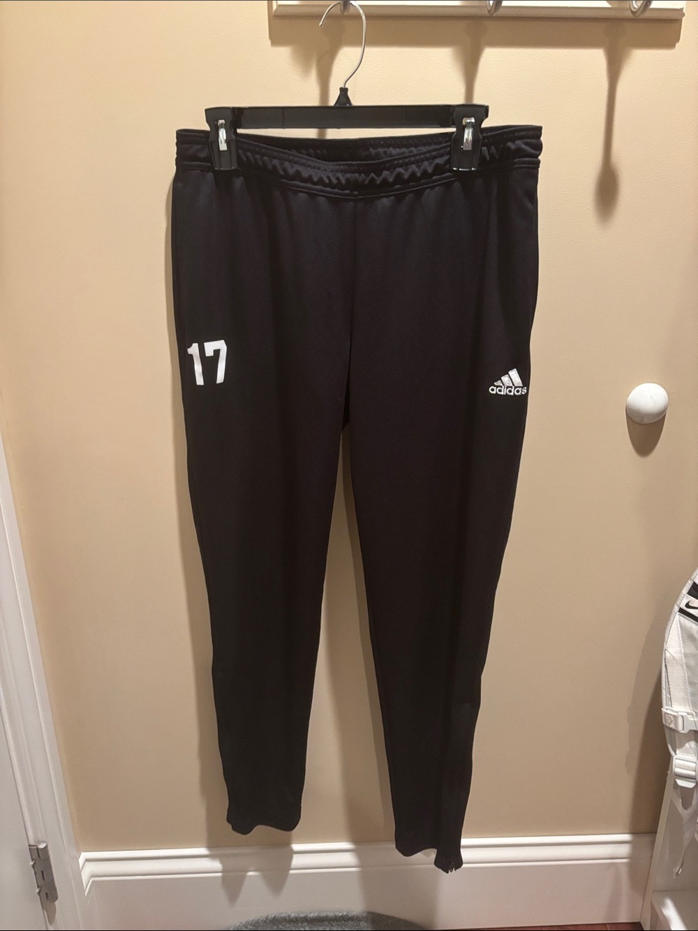 adidas Black Athletic Joggers with White Logo & Number 17